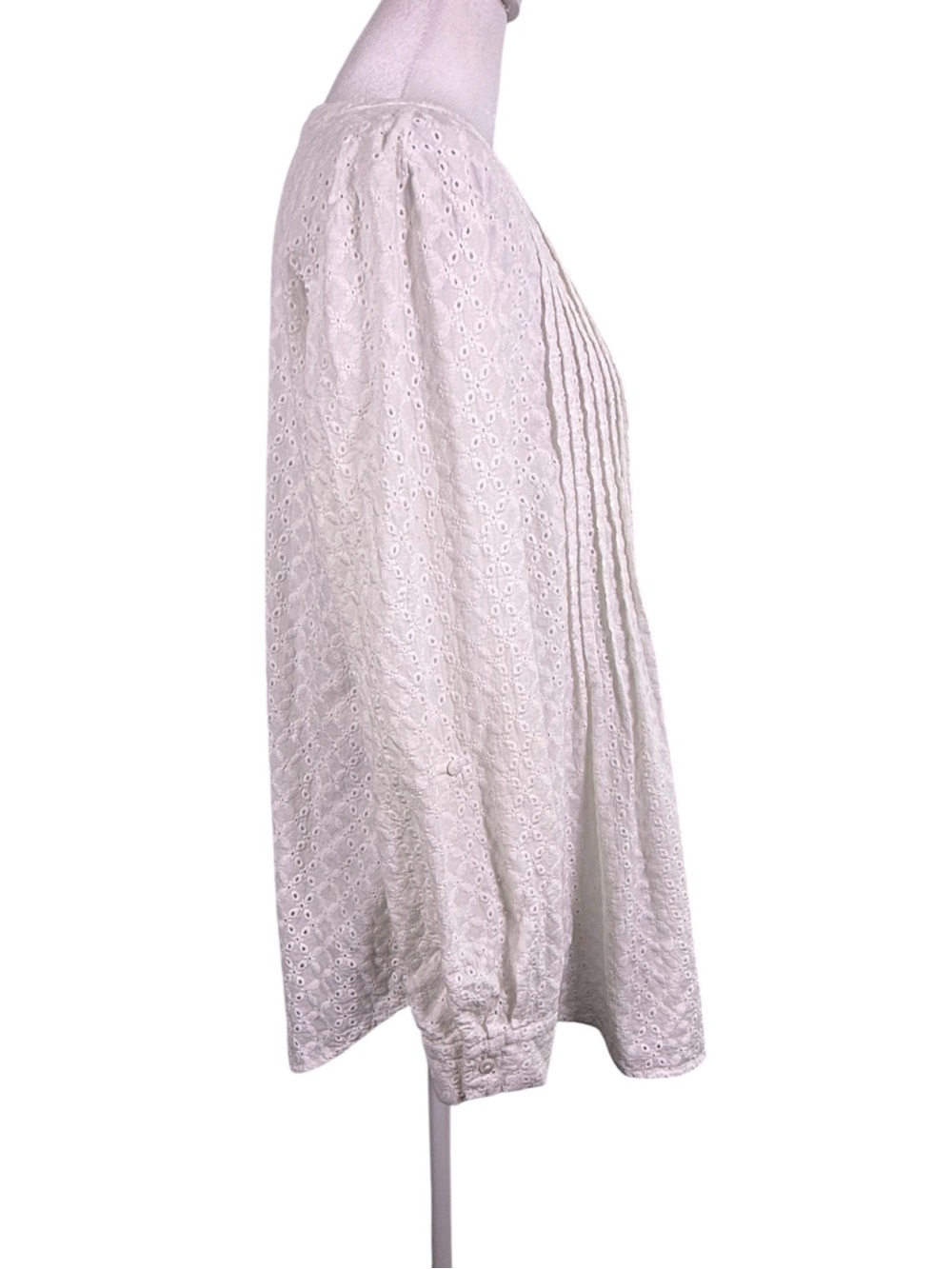 Fever White Eyelet Embroidered Pintuck Button Front Boho Tunic Blouse S - Picture 3 of 11